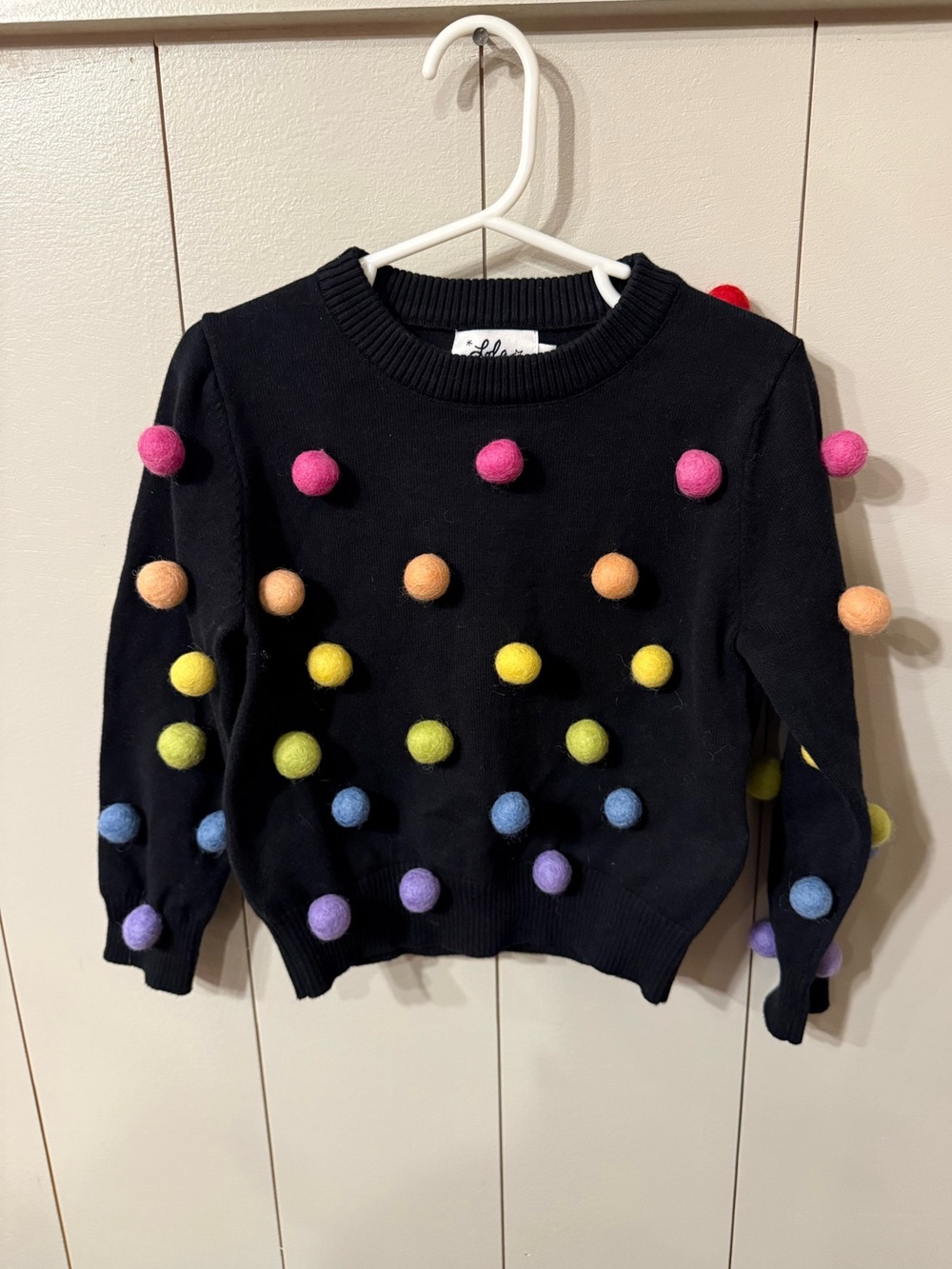 Lola + The Boys Pom Pom Sweater Black Rainbow Multicolor Size 2T